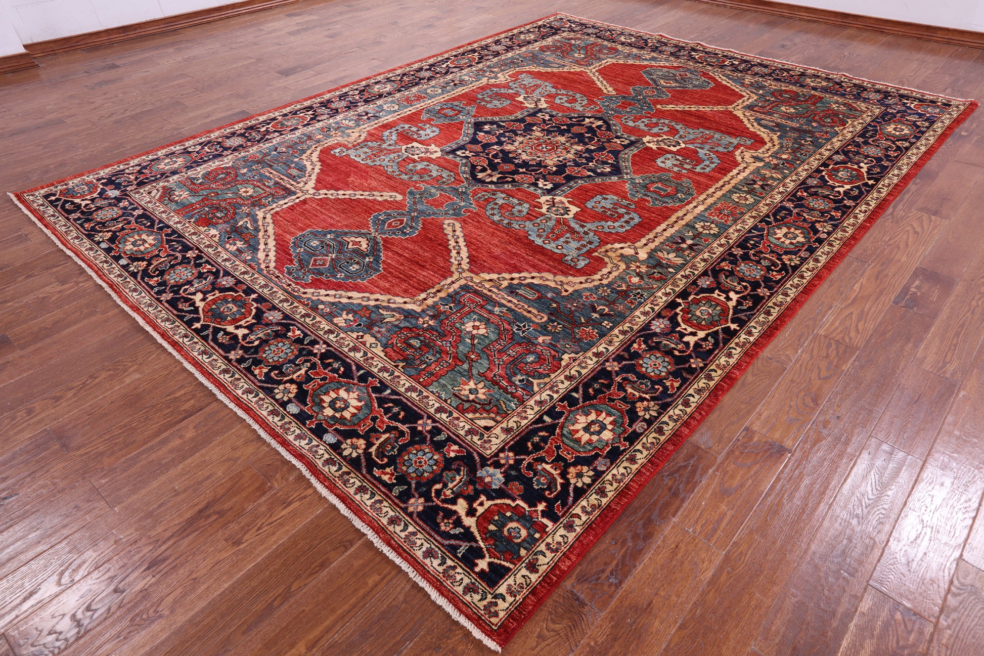 Red Persian Fine Serapi Handmade Wool Rug - 8' 11" X 12' 1" - Golden Nile