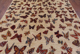 Ivory Butterflies Design Persian Gabbeh Hand Knotted Wool Rug - 8' 0" X 9' 10" - Golden Nile