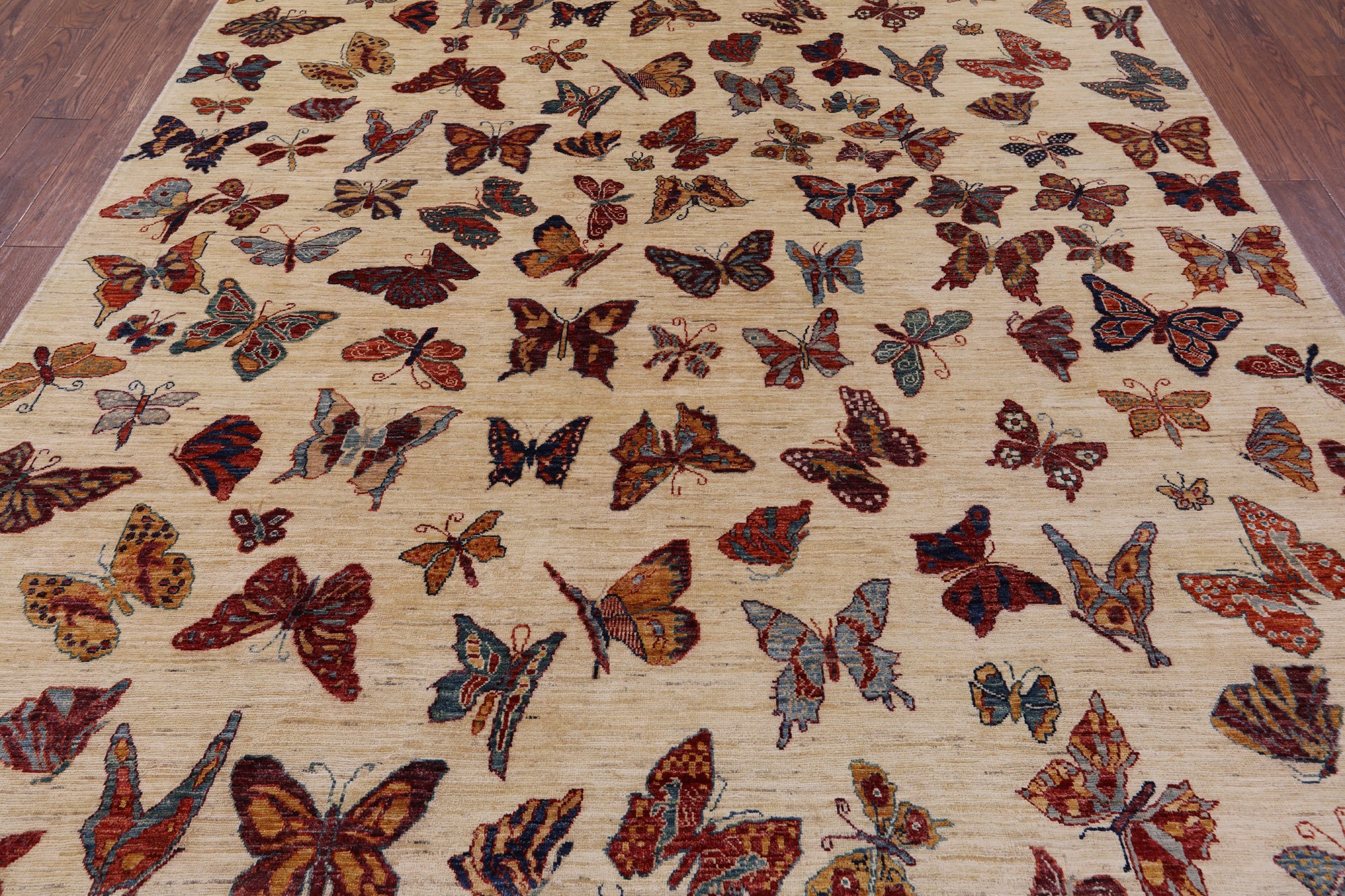 Ivory Butterflies Design Persian Gabbeh Hand Knotted Wool Rug - 8' 0" X 9' 10" - Golden Nile