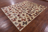 Ivory Butterflies Design Persian Gabbeh Hand Knotted Wool Rug - 8' 0" X 9' 10" - Golden Nile