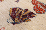 Ivory Butterflies Design Persian Gabbeh Hand Knotted Wool Rug - 8' 0" X 9' 10" - Golden Nile