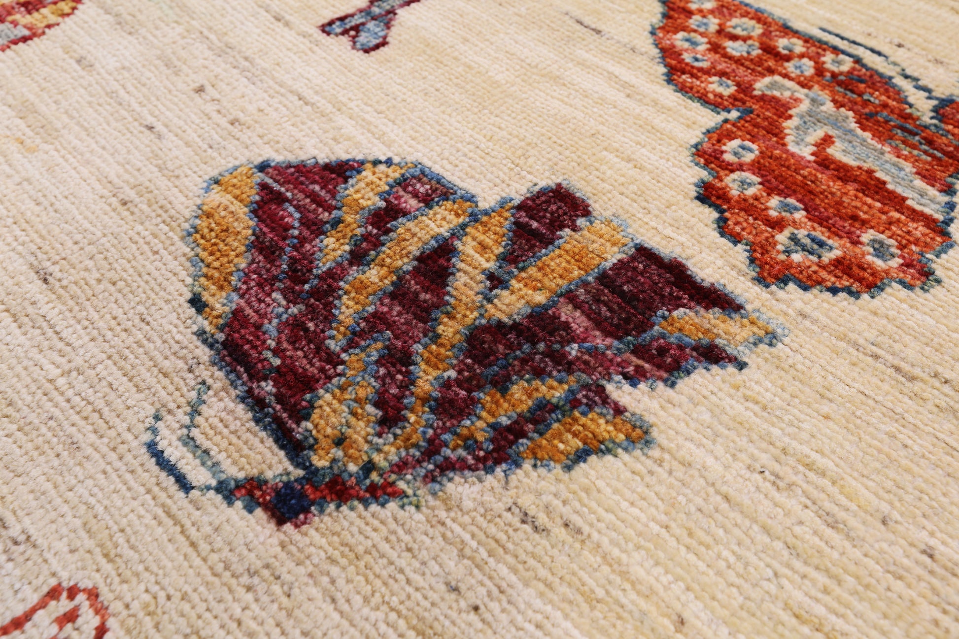 Ivory Butterflies Design Persian Gabbeh Hand Knotted Wool Rug - 8' 0" X 9' 10" - Golden Nile