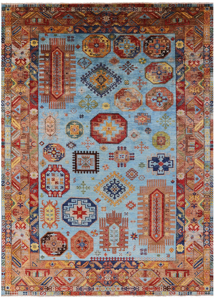 Blue Turkmen Ersari Hand Knotted Wool Rug - 8' 3" X 11' 6" - Golden Nile