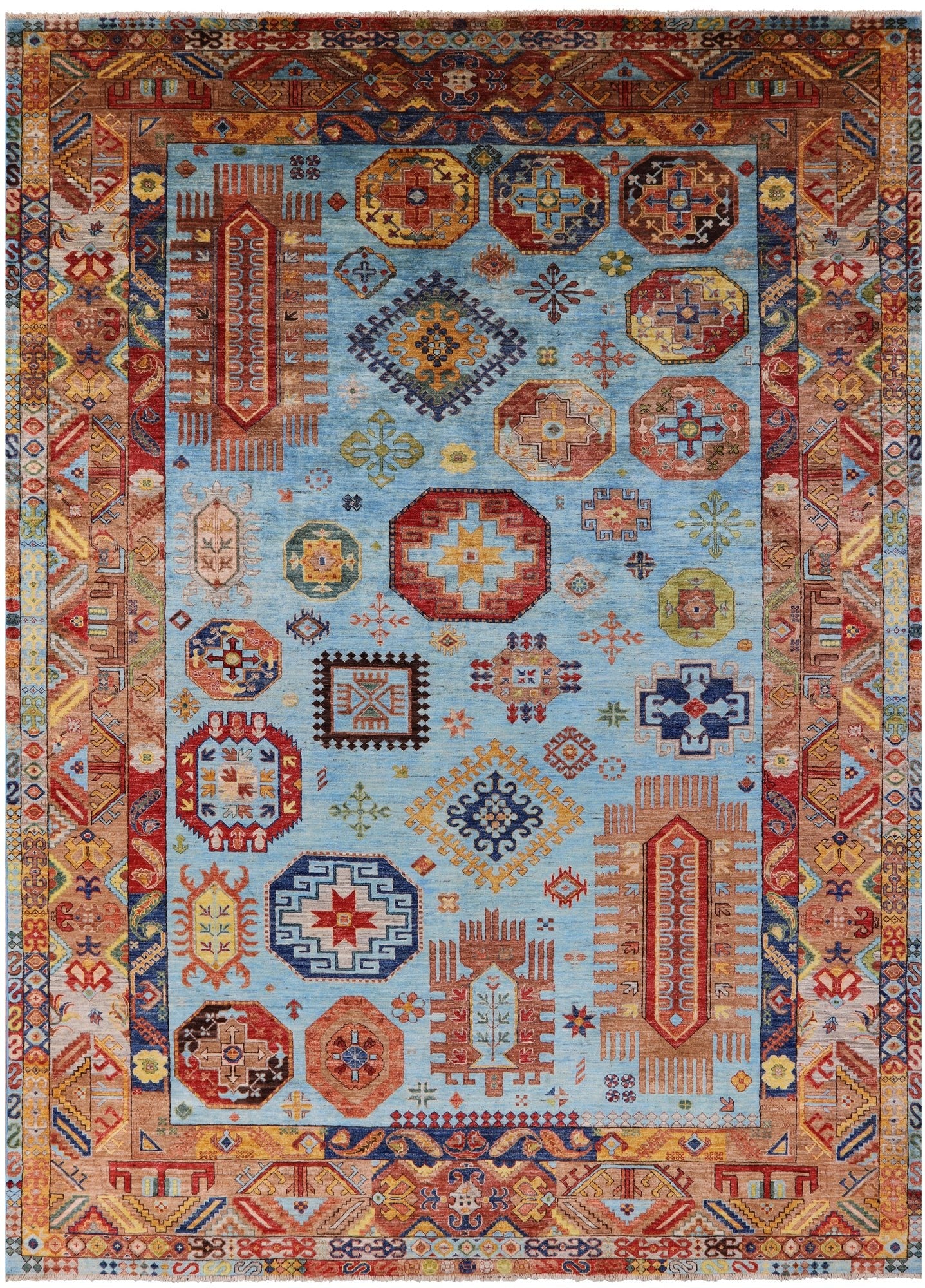 Blue Turkmen Ersari Hand Knotted Wool Rug - 8' 3" X 11' 6" - Golden Nile