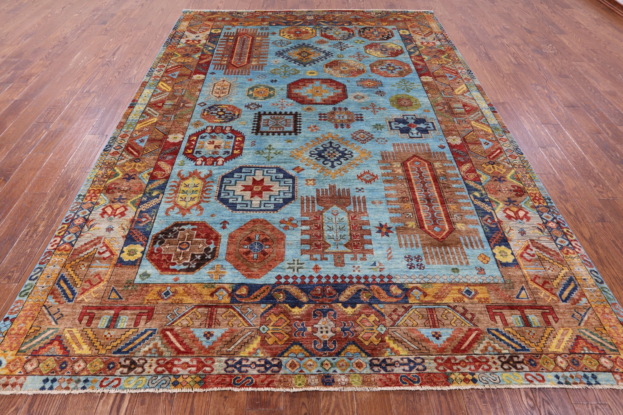 Blue Turkmen Ersari Hand Knotted Wool Rug - 8' 3" X 11' 6" - Golden Nile