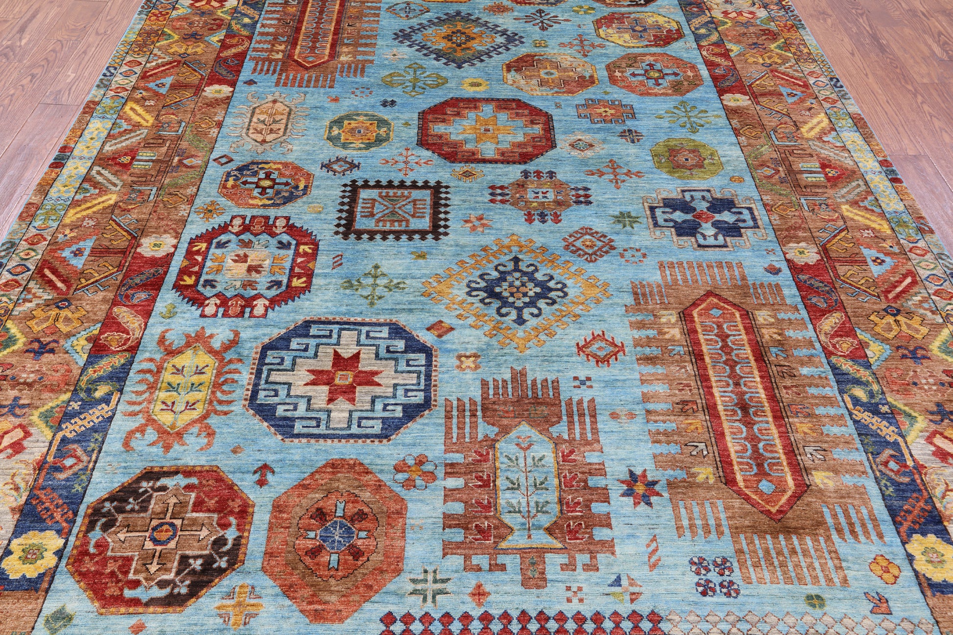 Blue Turkmen Ersari Hand Knotted Wool Rug - 8' 3" X 11' 6" - Golden Nile