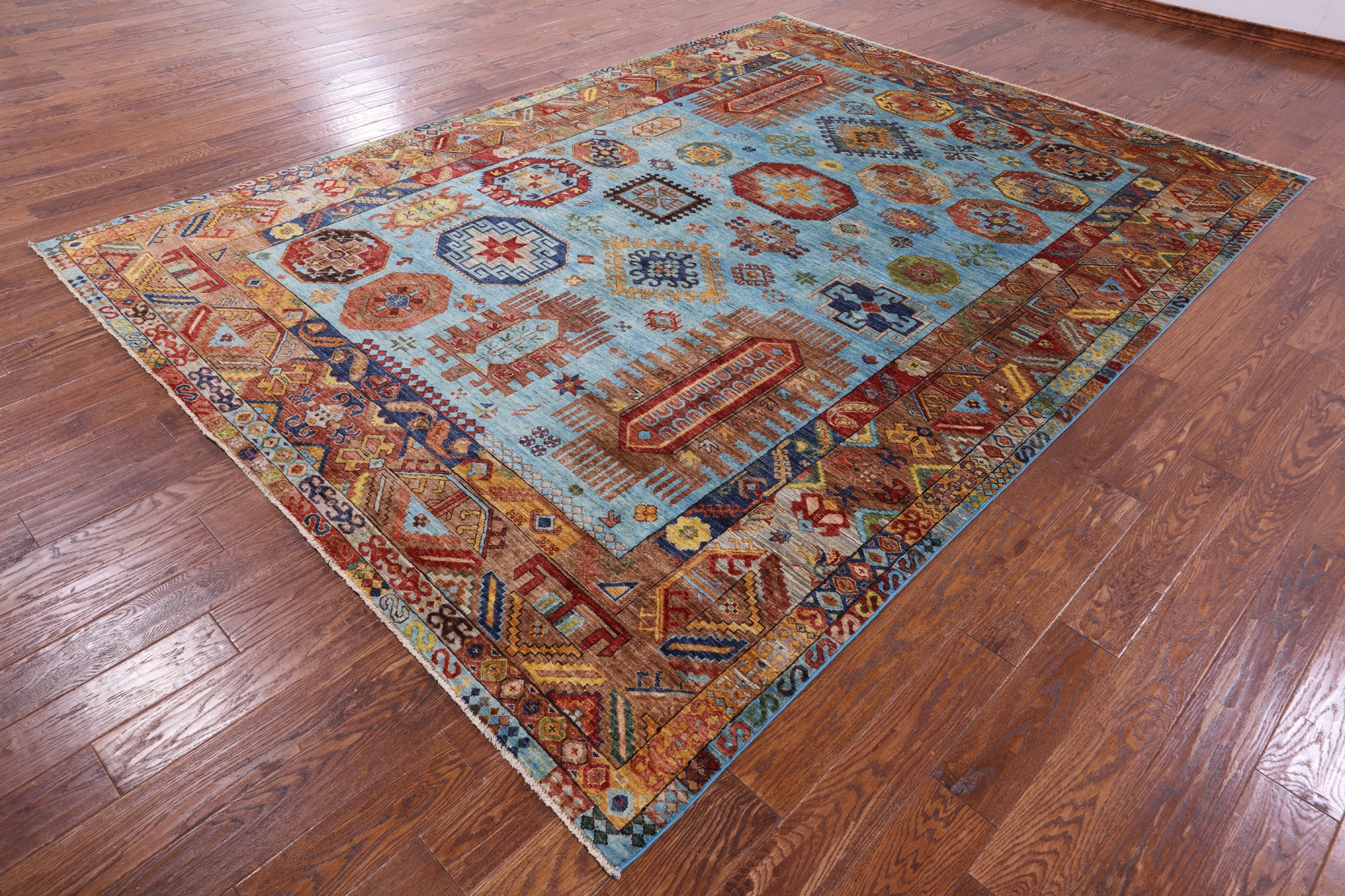 Blue Turkmen Ersari Hand Knotted Wool Rug - 8' 3" X 11' 6" - Golden Nile