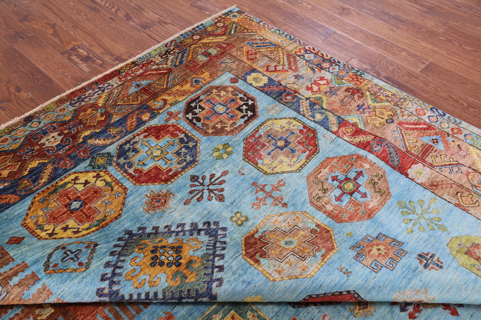 Blue Turkmen Ersari Hand Knotted Wool Rug - 8' 3" X 11' 6" - Golden Nile