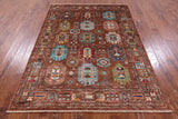 Brown Turkmen Ersari Handmade Wool Rug - 5' 7" X 7' 7" - Golden Nile