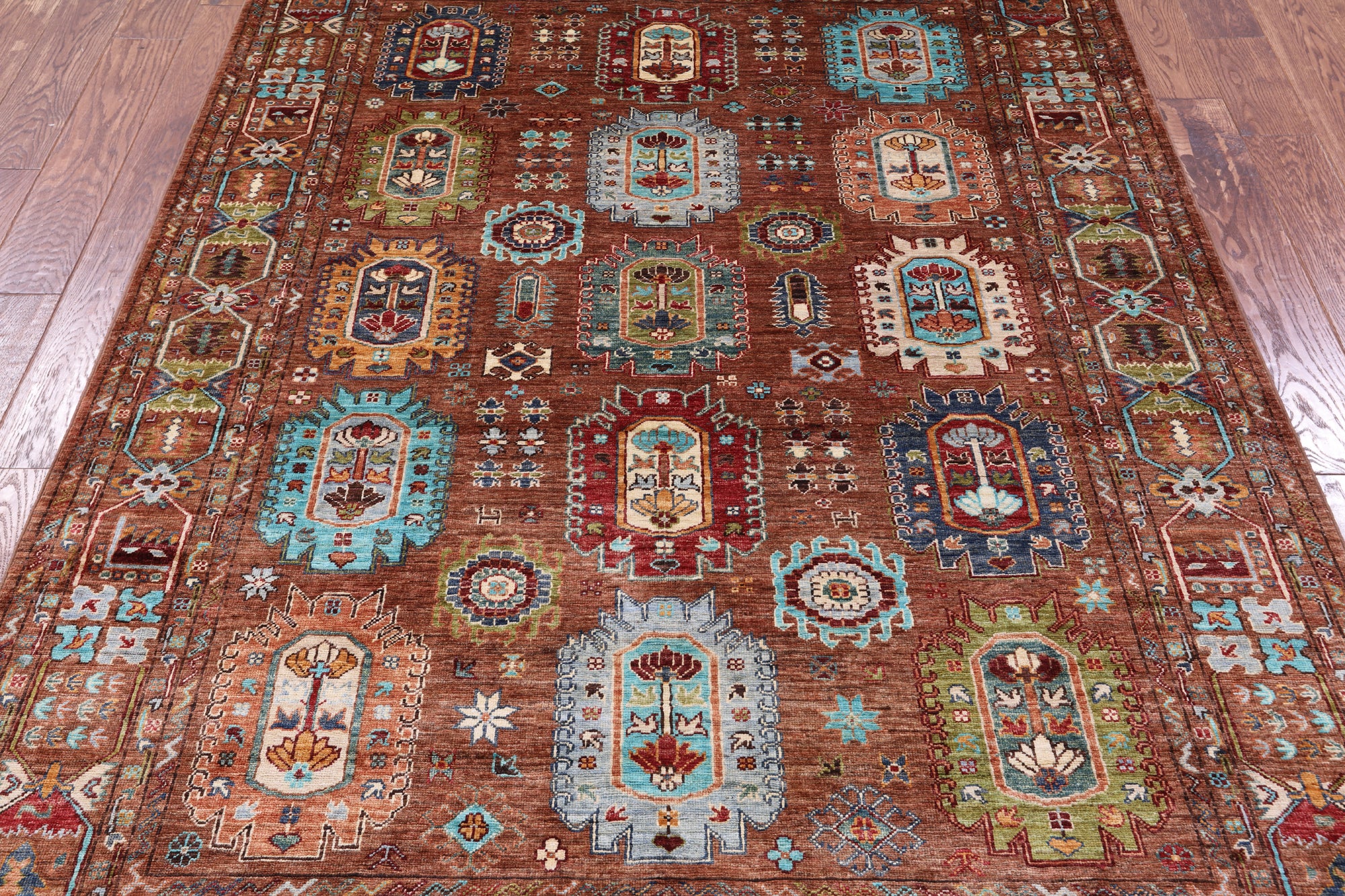 Brown Turkmen Ersari Handmade Wool Rug - 5' 7" X 7' 7" - Golden Nile