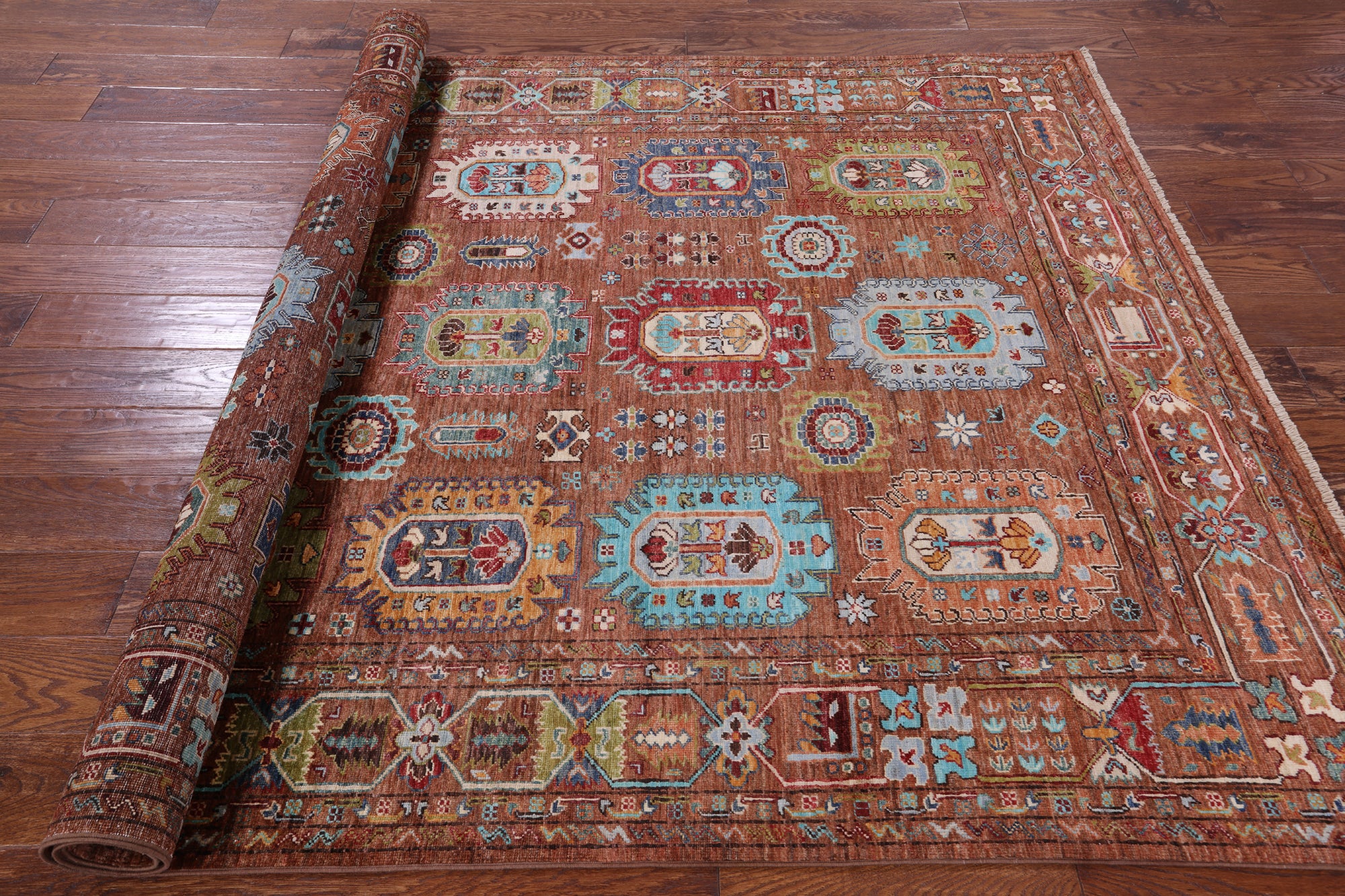 Brown Turkmen Ersari Handmade Wool Rug - 5' 7" X 7' 7" - Golden Nile
