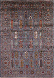 Grey Turkmen Ersari  Hand Knotted Wool Rug - 6' 7" X 9' 9" - Golden Nile