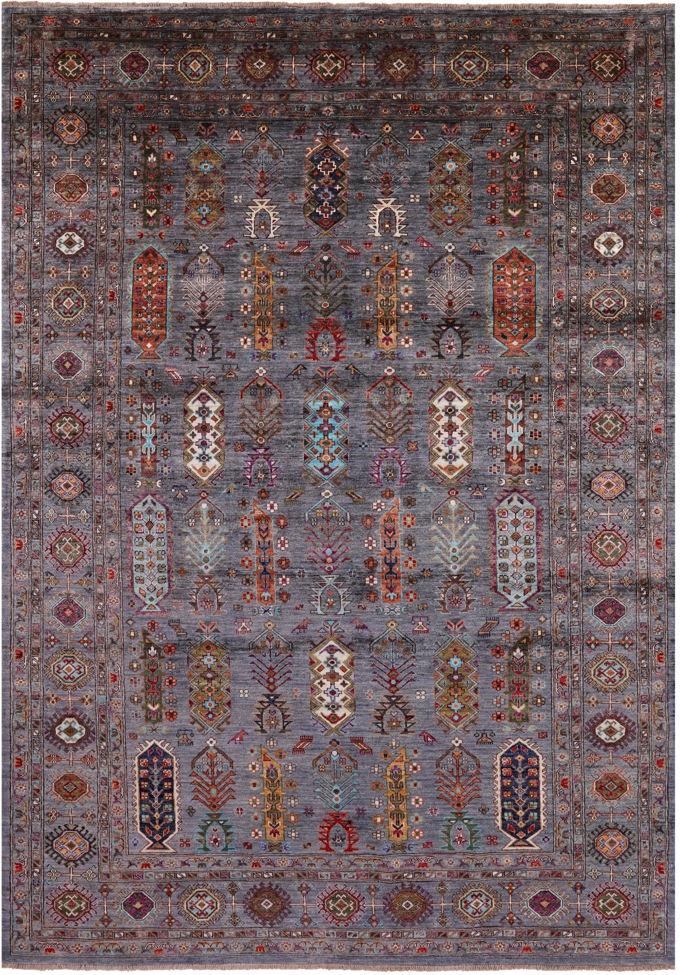 Grey Turkmen Ersari  Hand Knotted Wool Rug - 6' 7" X 9' 9" - Golden Nile