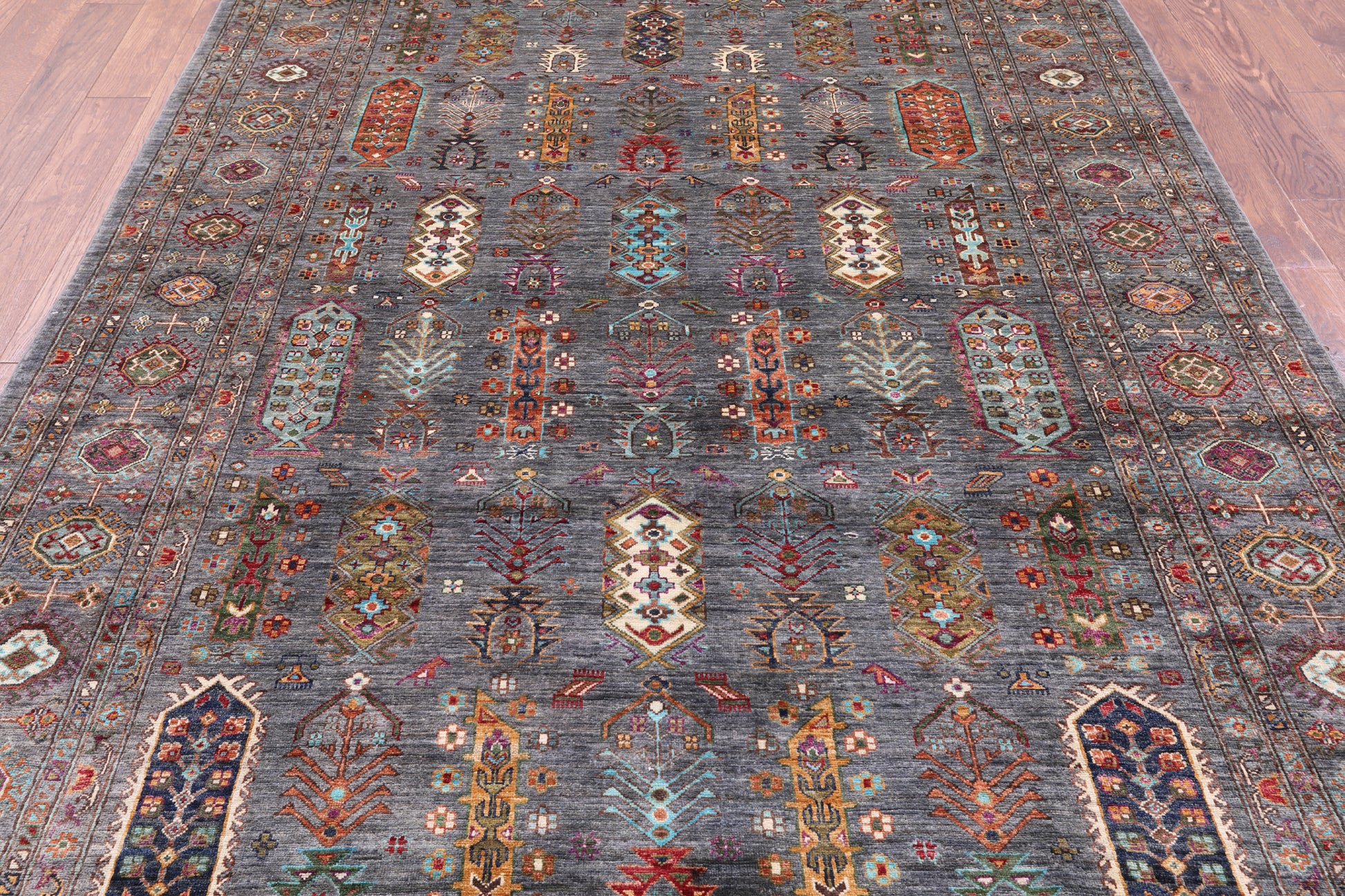 Grey Turkmen Ersari  Hand Knotted Wool Rug - 6' 7" X 9' 9" - Golden Nile