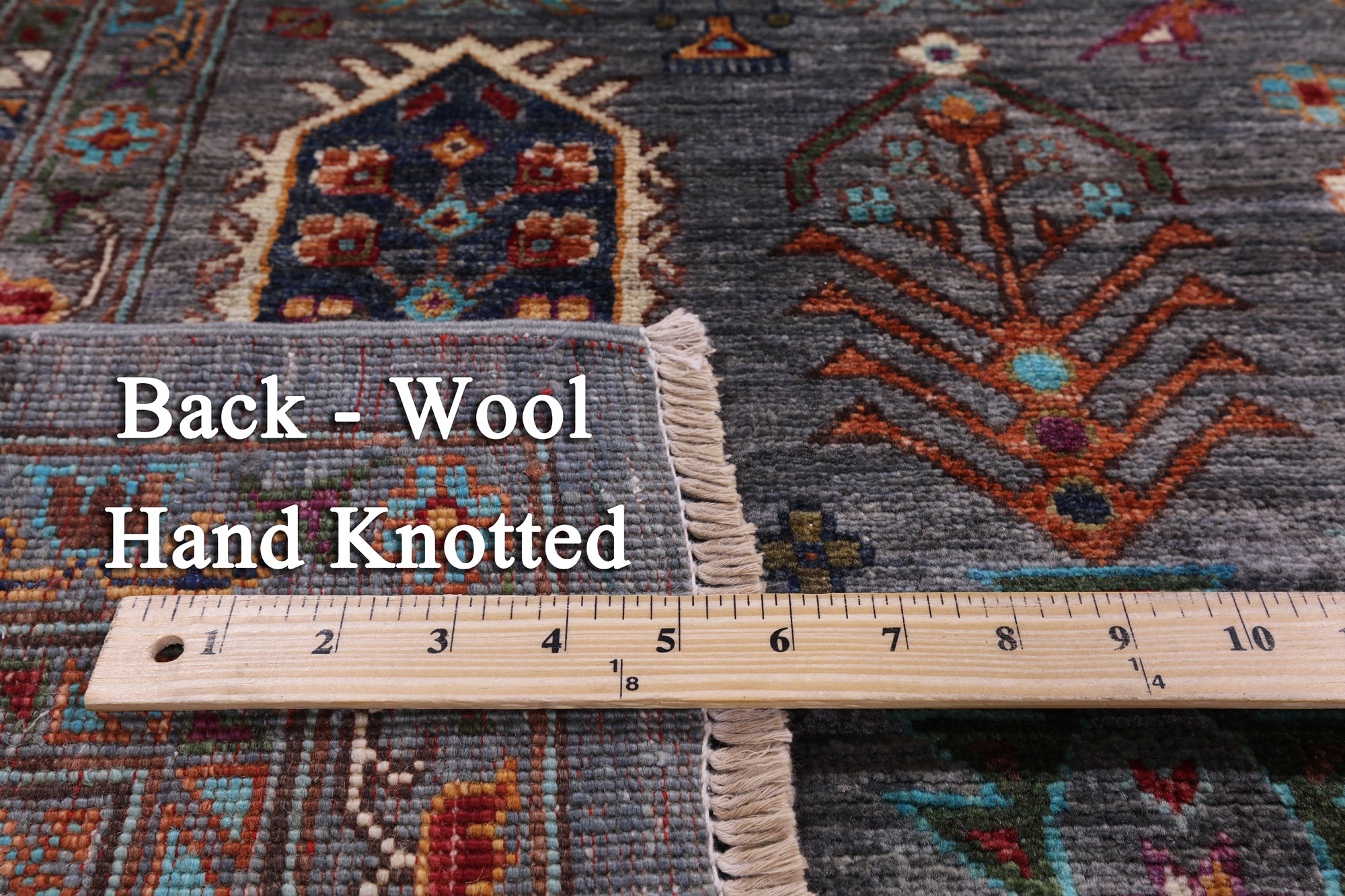 Grey Turkmen Ersari  Hand Knotted Wool Rug - 6' 7" X 9' 9" - Golden Nile
