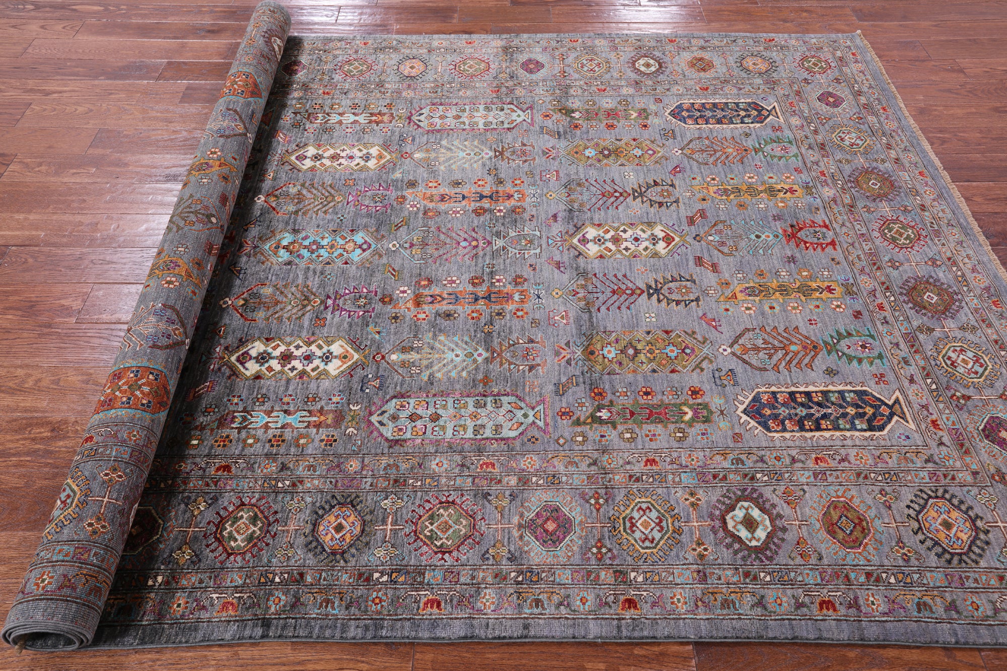 Grey Turkmen Ersari  Hand Knotted Wool Rug - 6' 7" X 9' 9" - Golden Nile