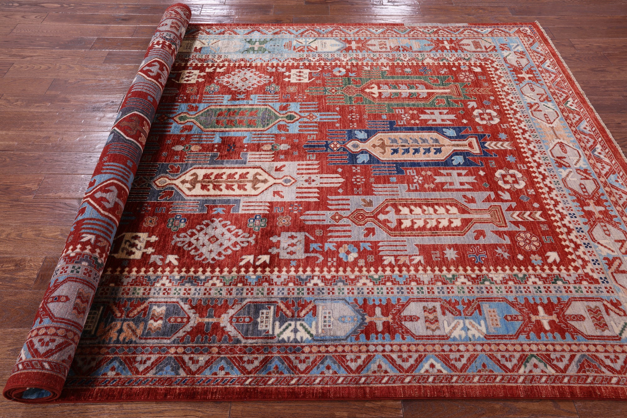 Red Persian Fine Serapi Hand Knotted Wool Rug - 6' 7" X 10' 7" - Golden Nile