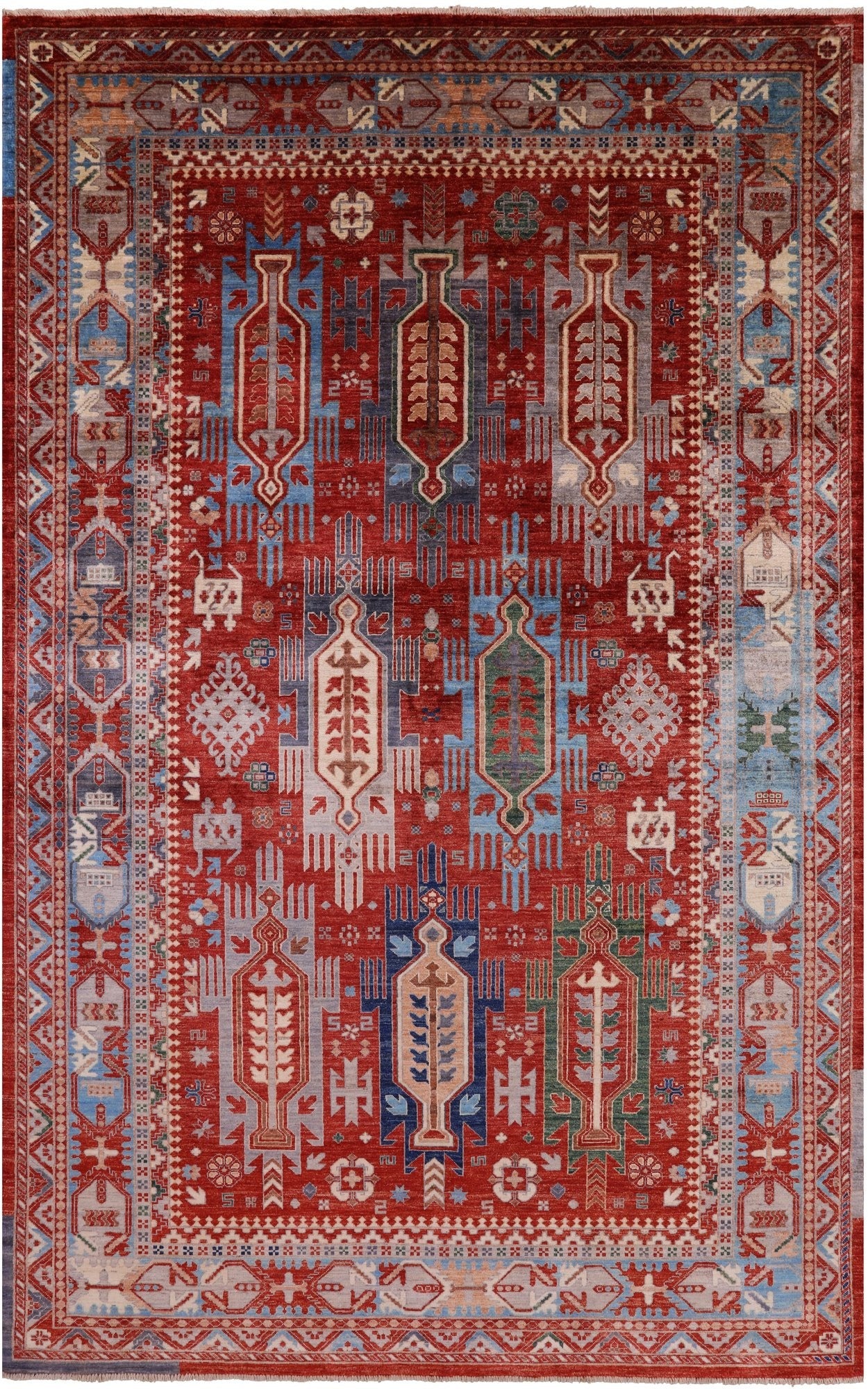 Red Persian Fine Serapi Hand Knotted Wool Rug - 6' 7" X 10' 7" - Golden Nile
