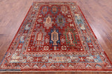 Red Persian Fine Serapi Hand Knotted Wool Rug - 6' 7" X 10' 7" - Golden Nile