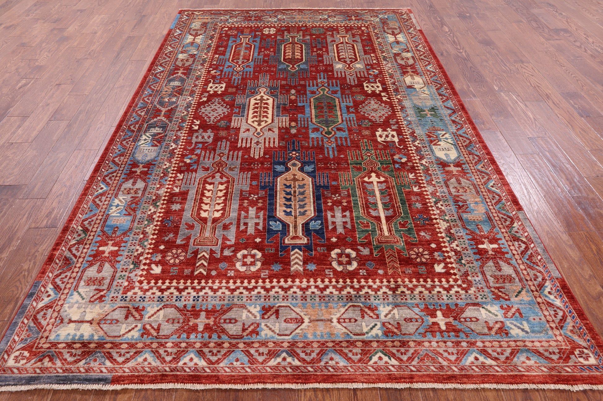 Red Persian Fine Serapi Hand Knotted Wool Rug - 6' 7" X 10' 7" - Golden Nile