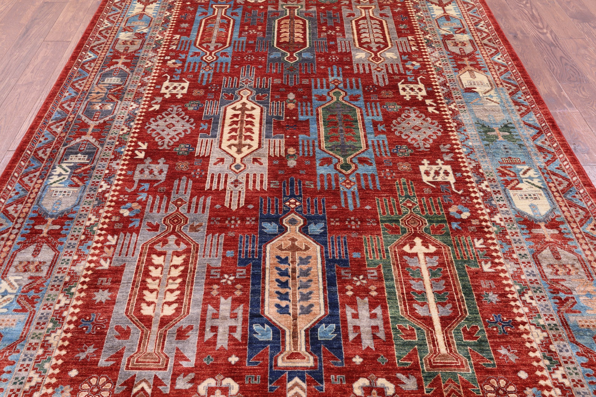 Red Persian Fine Serapi Hand Knotted Wool Rug - 6' 7" X 10' 7" - Golden Nile