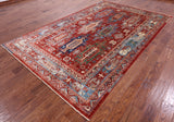 Red Persian Fine Serapi Hand Knotted Wool Rug - 6' 7" X 10' 7" - Golden Nile