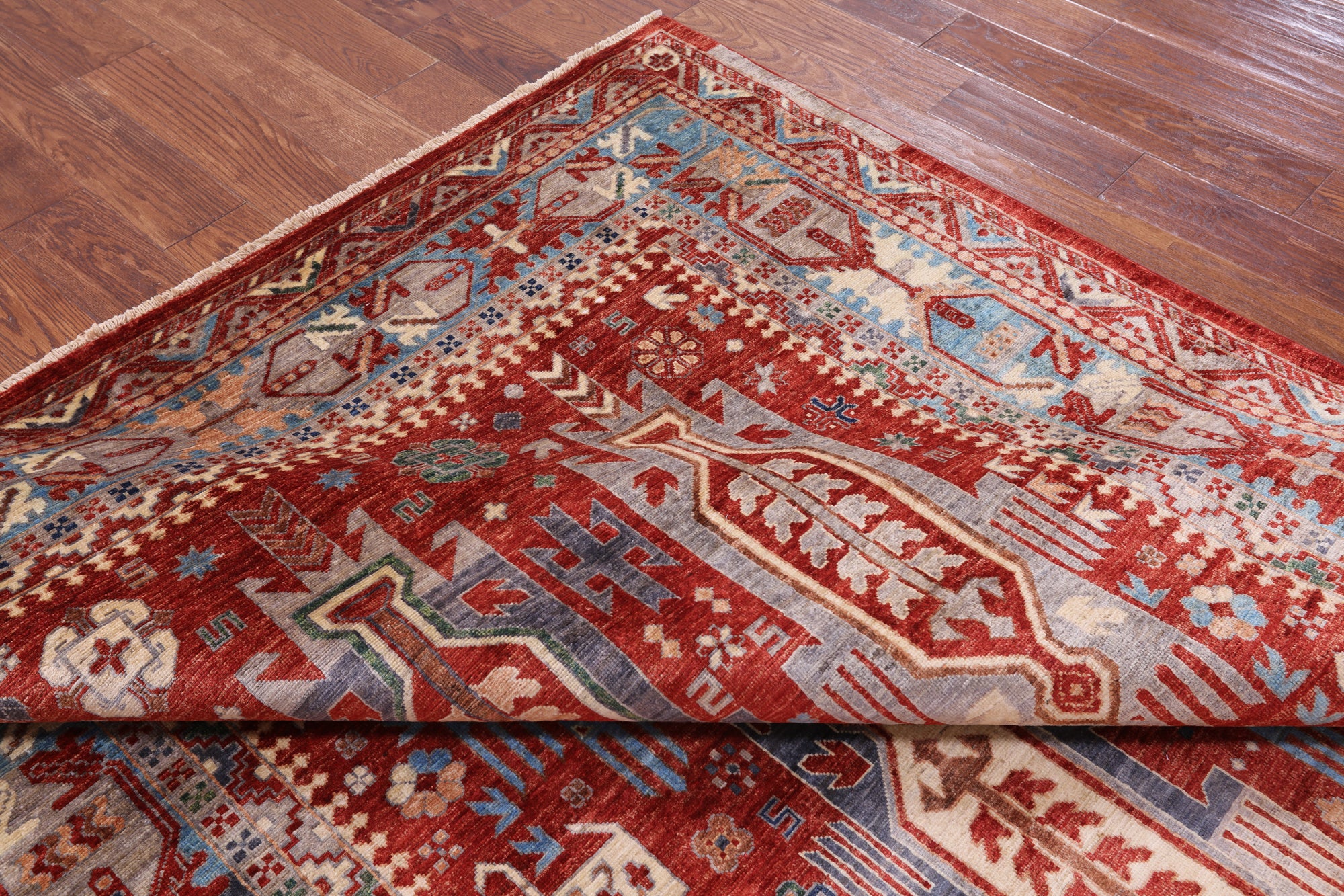 Red Persian Fine Serapi Hand Knotted Wool Rug - 6' 7" X 10' 7" - Golden Nile