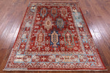Red Persian Fine Serapi Hand Knotted Wool Rug - 5' 0" X 6' 10" - Golden Nile
