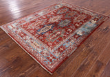 Red Persian Fine Serapi Hand Knotted Wool Rug - 5' 0" X 6' 10" - Golden Nile