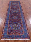 Purple Geometric Persian Mamluk Hand Knotted Wool Runner Rug - 2' 10" X 9' 7" - Golden Nile