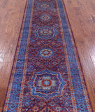 Purple Geometric Persian Mamluk Hand Knotted Wool Runner Rug - 2' 10" X 9' 7" - Golden Nile