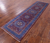 Purple Geometric Persian Mamluk Hand Knotted Wool Runner Rug - 2' 10" X 9' 7" - Golden Nile