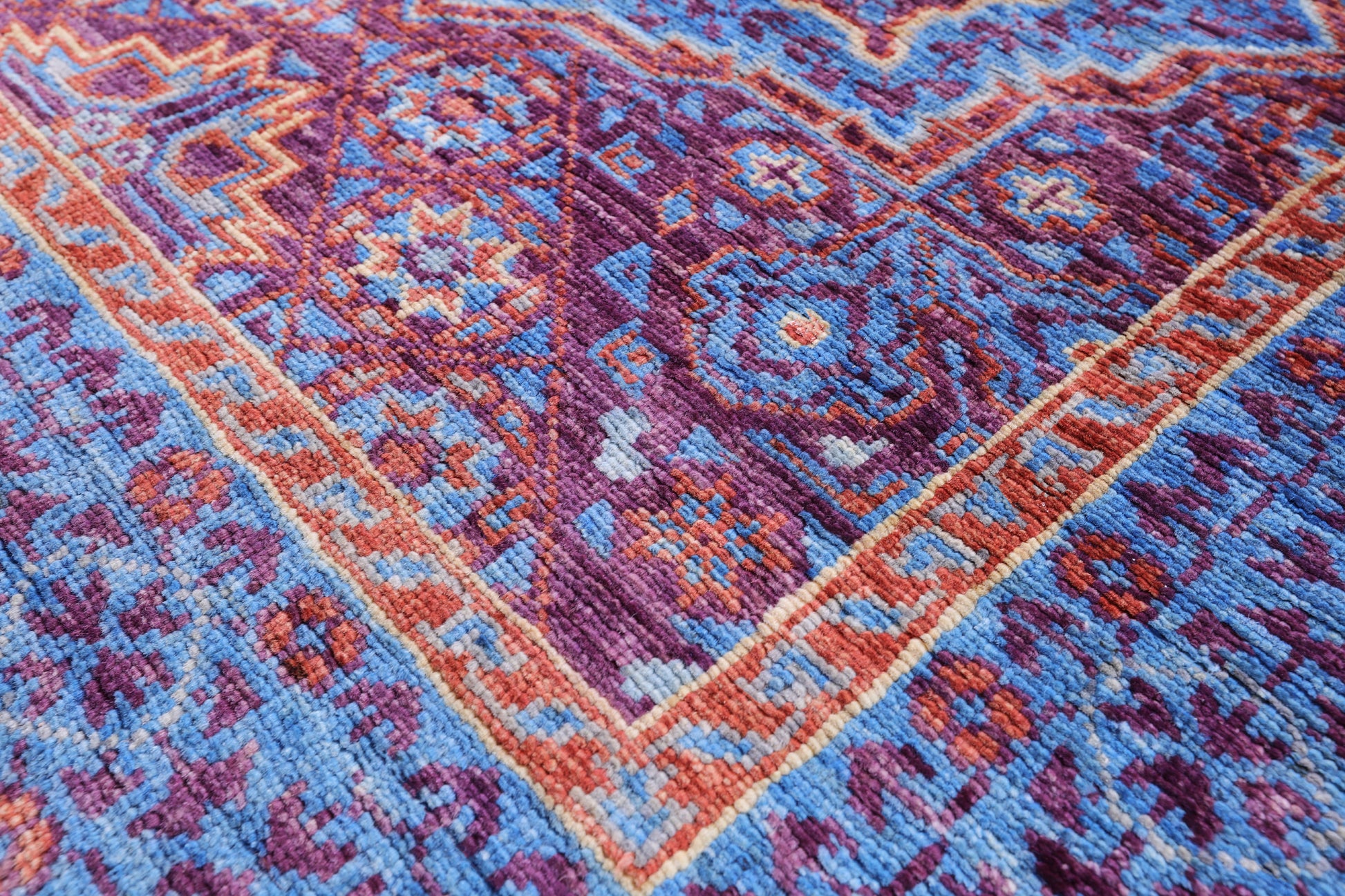 Purple Geometric Persian Mamluk Hand Knotted Wool Runner Rug - 2' 10" X 9' 7" - Golden Nile