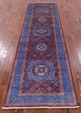 Purple Geometric Persian Mamluk Hand Knotted Wool Runner Rug - 2' 9" X 9' 7" - Golden Nile