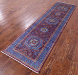Purple Geometric Persian Mamluk Hand Knotted Wool Runner Rug - 2' 9" X 9' 7" - Golden Nile