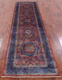 Red Geometric Persian Mamluk Hand Knotted Wool Runner Rug - 2' 8" X 9' 10" - Golden Nile