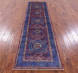 Purple Geometric Persian Mamluk Hand Knotted Wool Runner Rug - 2' 8" X 9' 11" - Golden Nile
