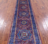 Purple Geometric Persian Mamluk Hand Knotted Wool Runner Rug - 2' 8" X 9' 11" - Golden Nile