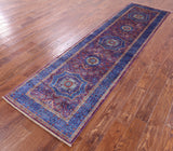 Purple Geometric Persian Mamluk Hand Knotted Wool Runner Rug - 2' 8" X 9' 11" - Golden Nile