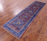Purple Geometric Persian Mamluk Hand Knotted Wool Runner Rug - 2' 8" X 9' 11" - Golden Nile