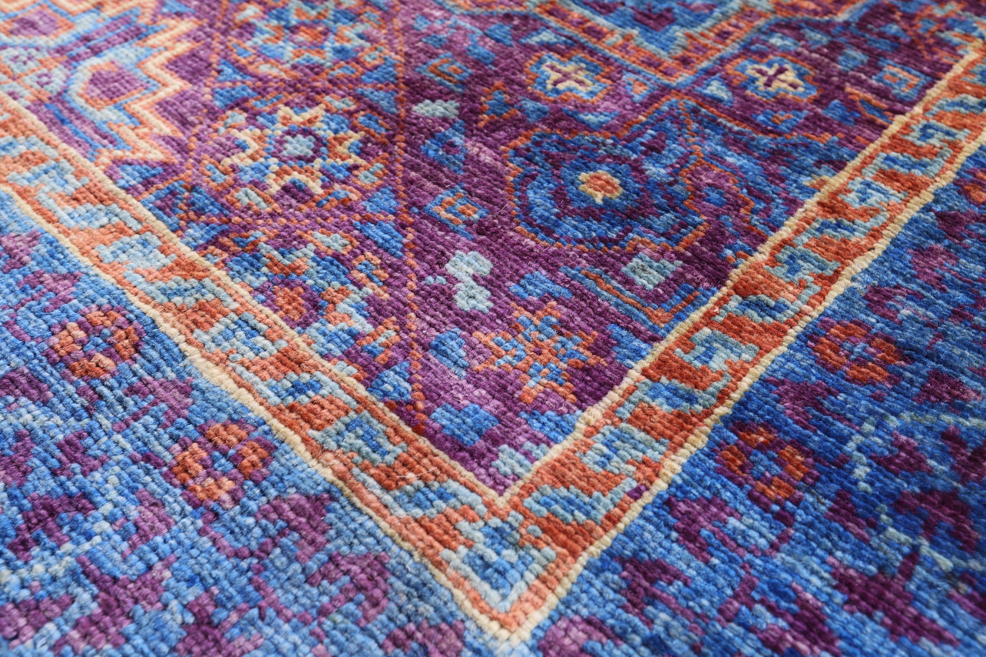 Purple Geometric Persian Mamluk Hand Knotted Wool Runner Rug - 2' 8" X 9' 11" - Golden Nile