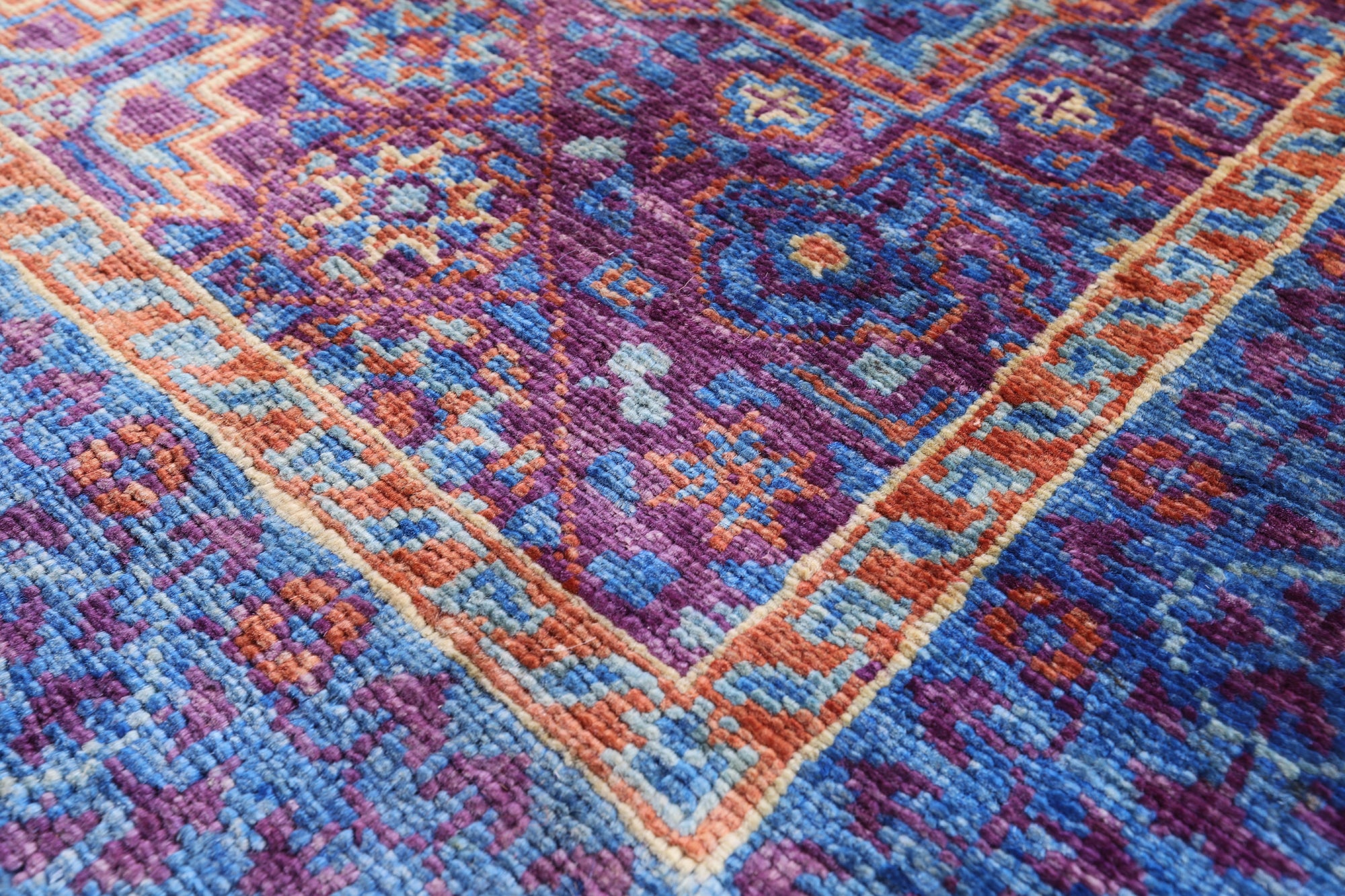 Purple Geometric Persian Mamluk Hand Knotted Wool Runner Rug - 2' 8" X 9' 11" - Golden Nile