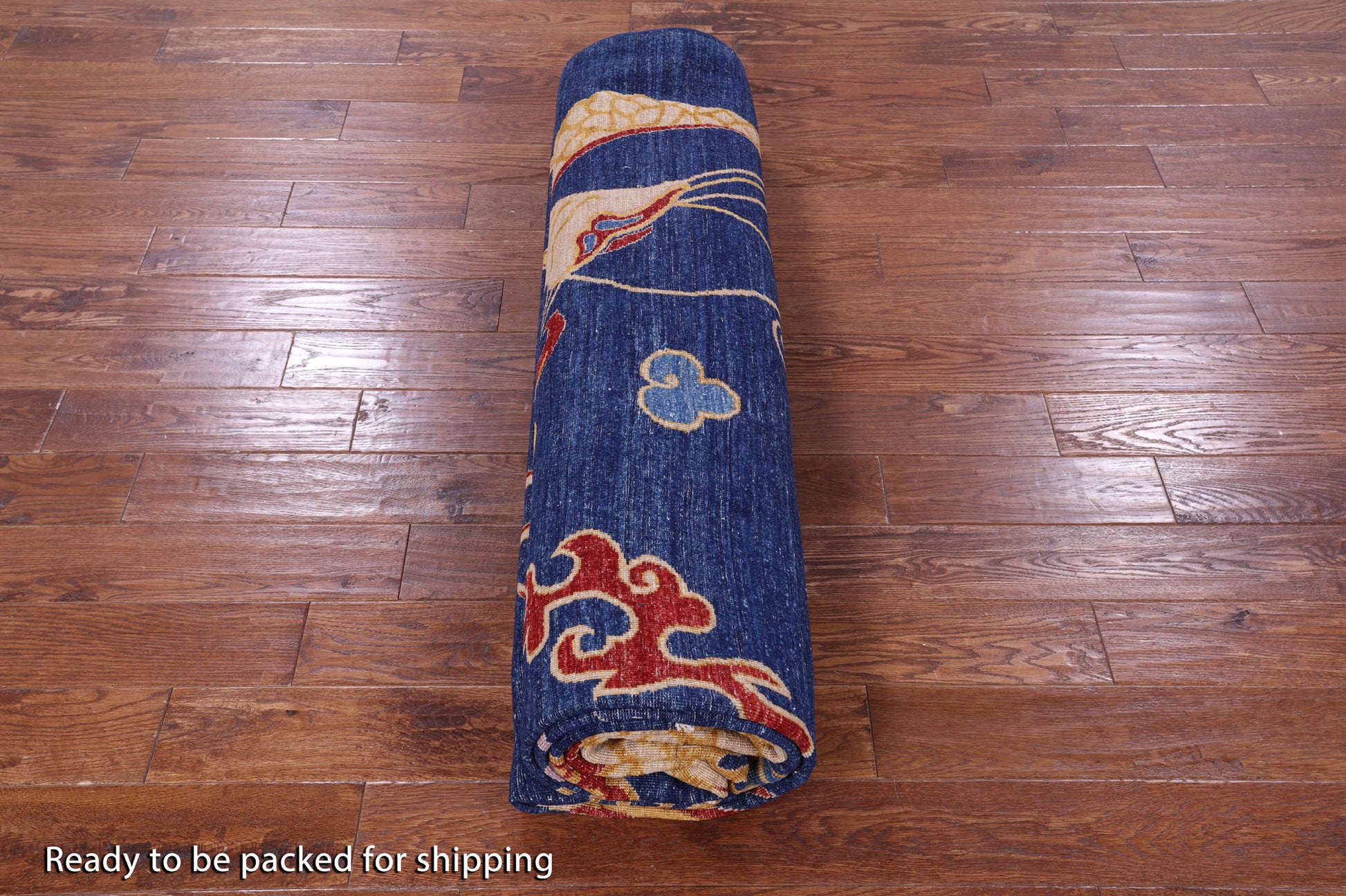 Blue Dragon And Phoenix Design Hand Knotted Wool Rug - 8' 10" X 11' 7" - Golden Nile