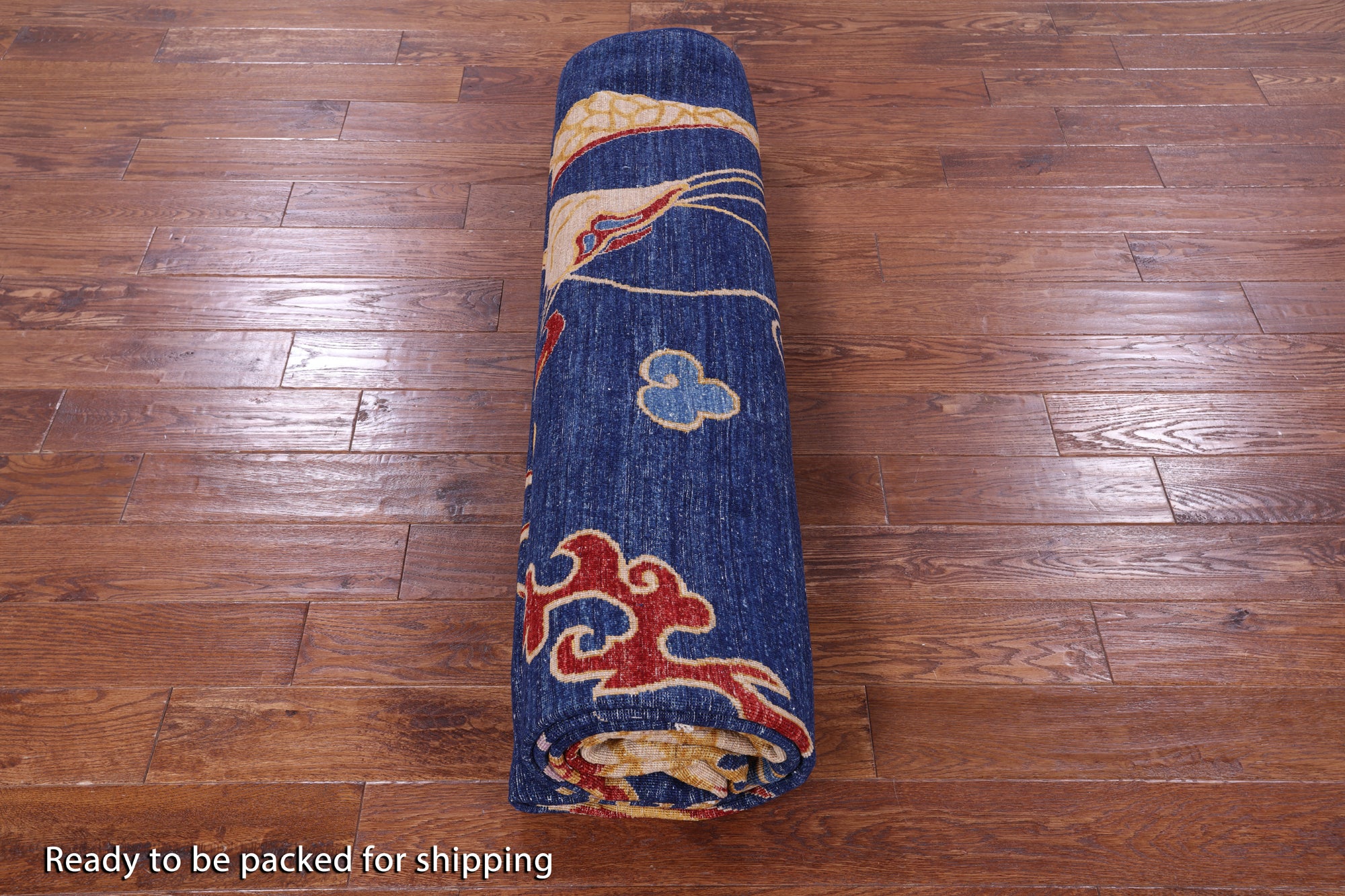 Blue Dragon And Phoenix Design Hand Knotted Wool Rug - 8' 10" X 11' 7" - Golden Nile