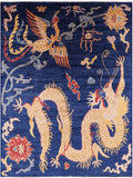 Blue Dragon And Phoenix Design Hand Knotted Wool Rug - 8' 10" X 11' 7" - Golden Nile