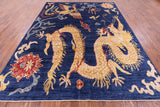 Blue Dragon And Phoenix Design Hand Knotted Wool Rug - 8' 10" X 11' 7" - Golden Nile