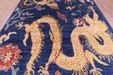 Blue Dragon And Phoenix Design Hand Knotted Wool Rug - 8' 10" X 11' 7" - Golden Nile