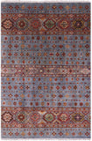Grey Khorjin Persian Gabbeh Hand Knotted Wool Rug - 4' 1" X 5' 10" - Golden Nile