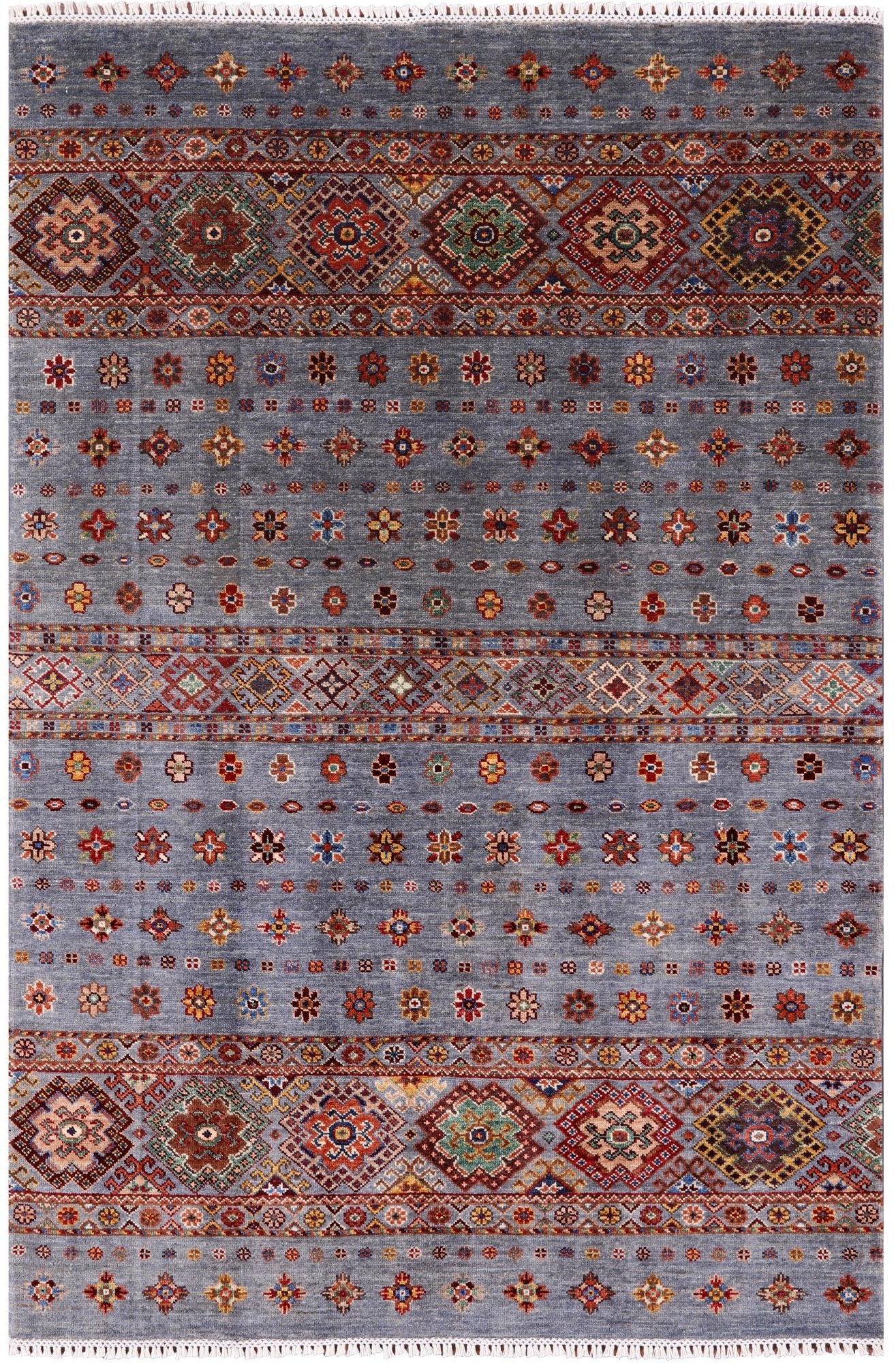 Grey Khorjin Persian Gabbeh Hand Knotted Wool Rug - 4' 1" X 5' 10" - Golden Nile