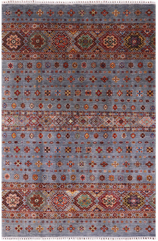 Grey Khorjin Persian Gabbeh Hand Knotted Wool Rug - 4' 1